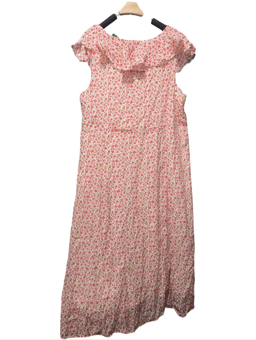 Old Navy Pink White Red Floral Ruffle Maxi Dress Bohemian Sheer Festival Barbie - Picture 4 of 11